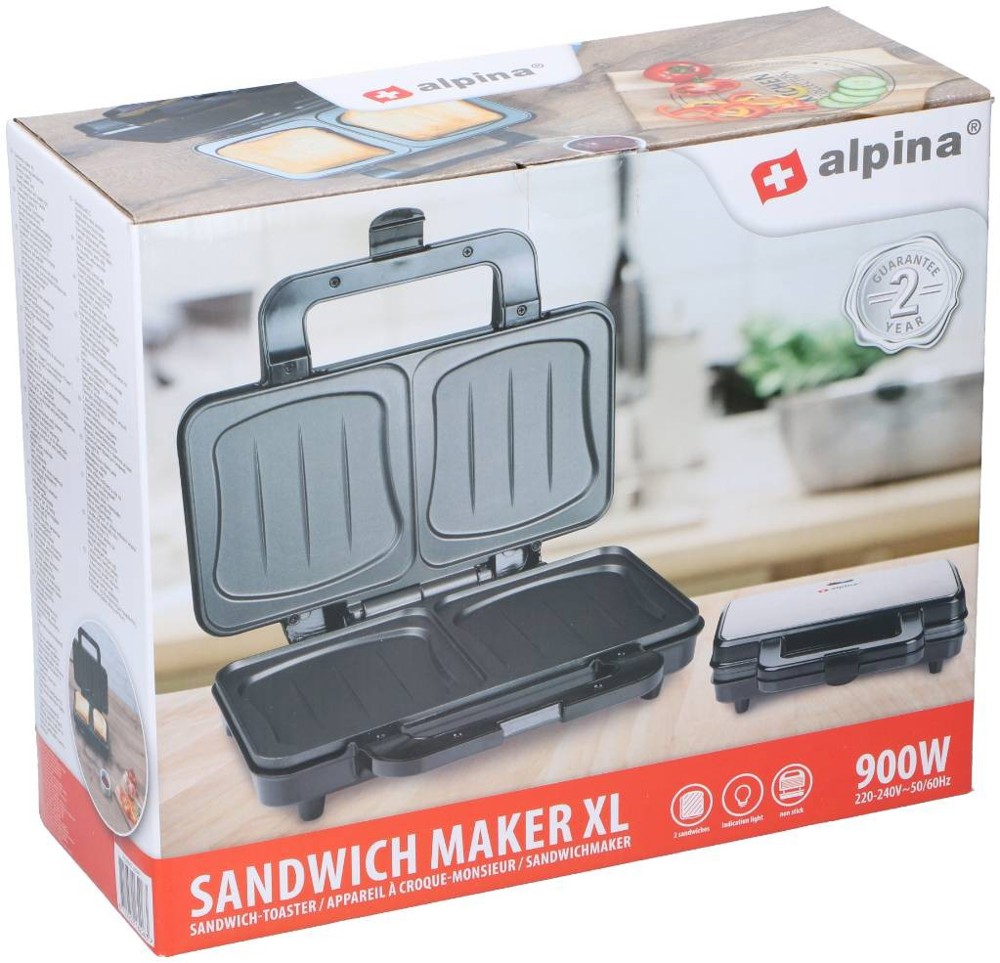 ALPINA Sandwich Maker XL 900W- Zilver