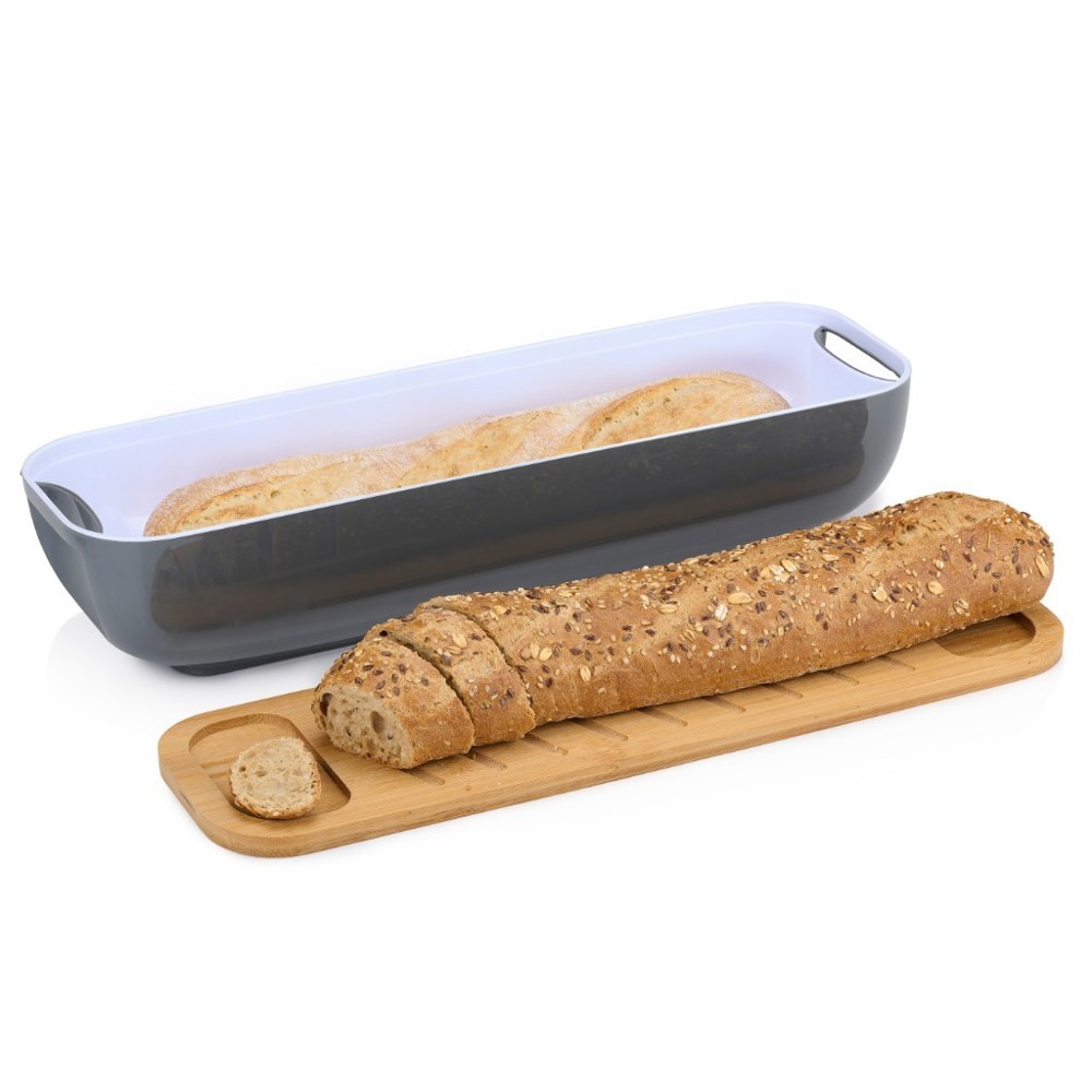 ALPINA Bread Box With Lid And Cutting Board- Grijs