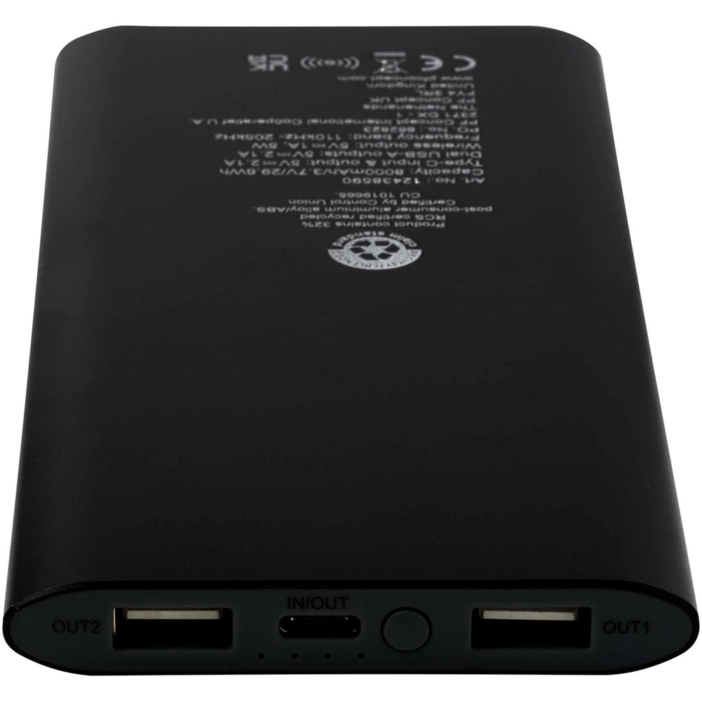Juice type-C draadloze powerbank van 8000 mAh van gerecycled aluminium